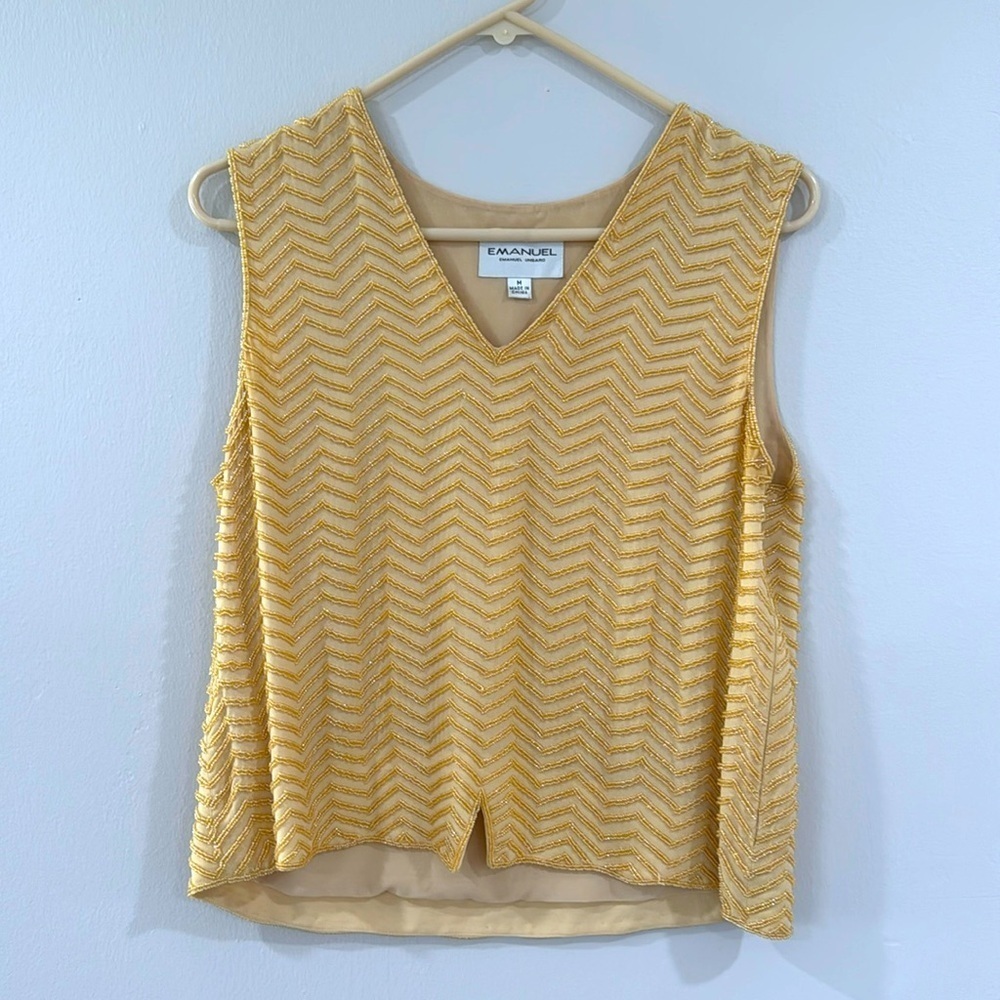 Vintage Emanuel Ungaro gold beaded 100% silk blouse